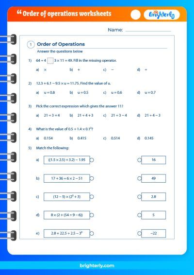 Order Of Operations Worksheets Grade 6