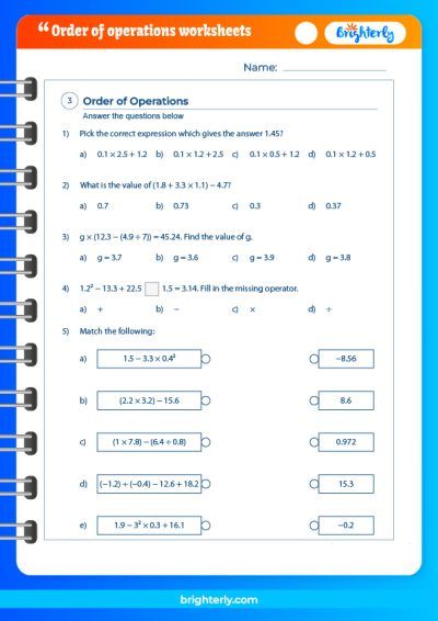 Order Of Operations Grade 6 Worksheets