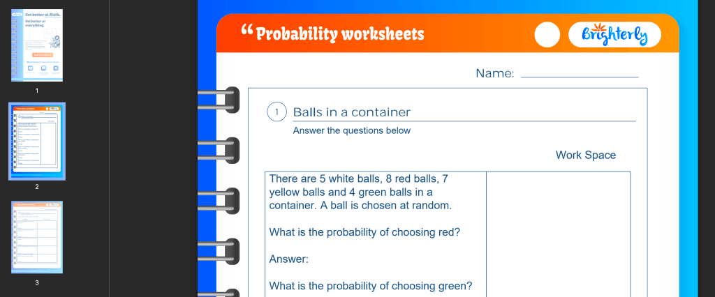 7th grade probability worksheets: Example