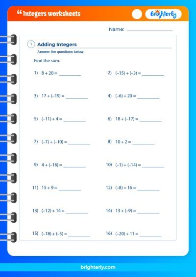 Adding And Subtracting Integers Worksheet 7th Grade