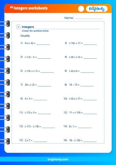 Adding Integers Worksheet 7th Grade