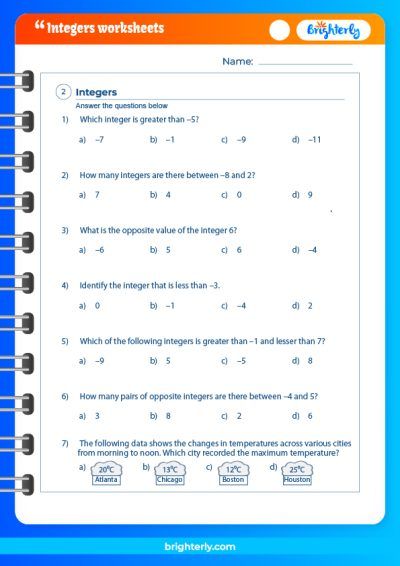 Subtracting Integers Worksheet Grade 7