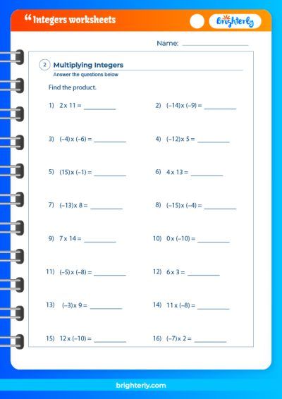 7th Grade Math Integers Worksheets