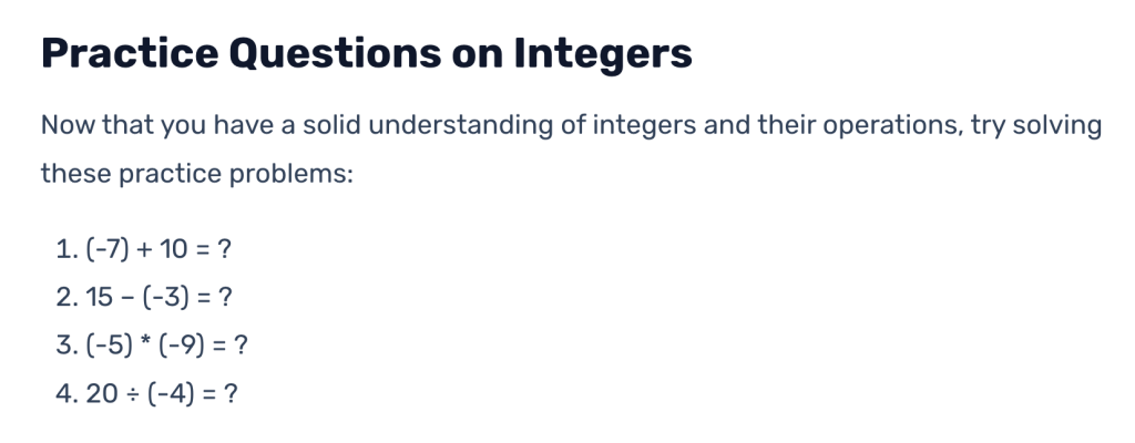 Adding integers worksheets: Practice