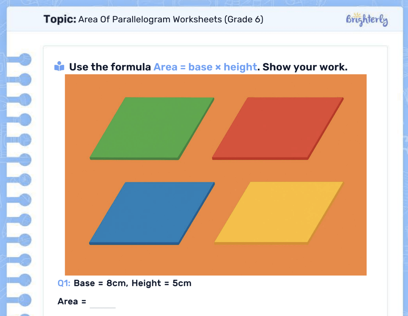 Area of parallelogram worksheet: Examples