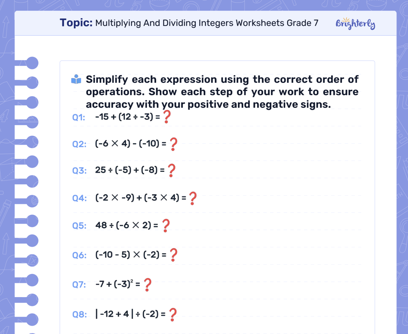 Multiplying And Dividing Integers Worksheets