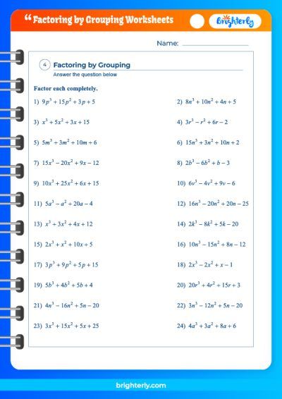 Factoring By Grouping Worksheet Answers