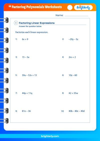 Polynomial Factoring Worksheet