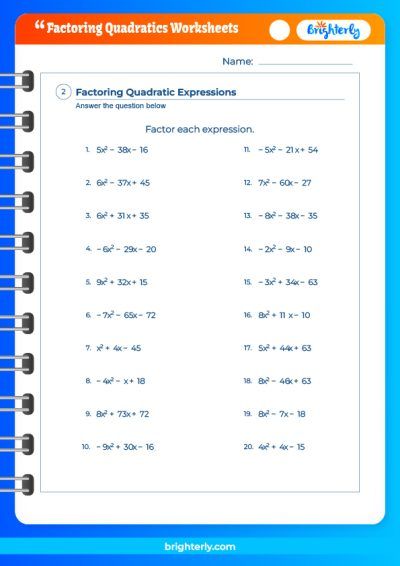 Factoring Ax2+Bx+C Worksheet Answer Key