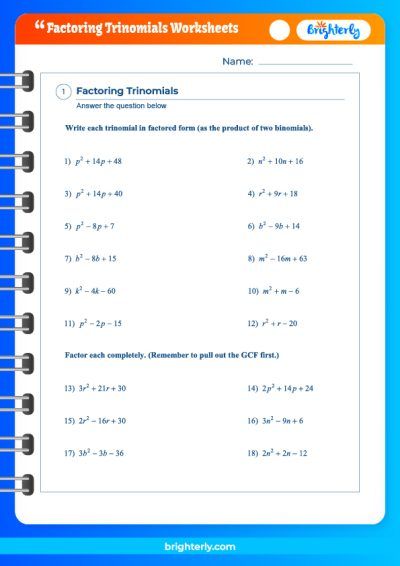 Factoring Perfect Square Trinomials Worksheet