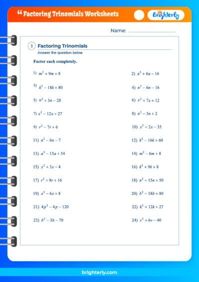 Worksheet Factoring Trinomials