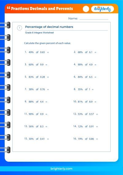 Fractions Decimals Percents Worksheet