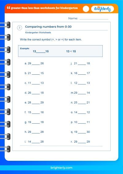 Greater Than Worksheets Kindergarten