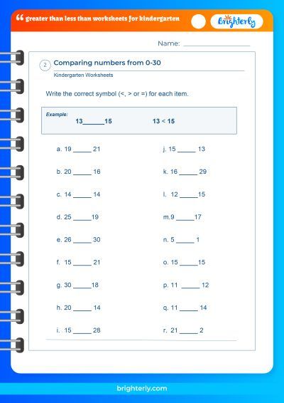 Comparing Numbers Greater Than Less Than Worksheets For Kindergarten