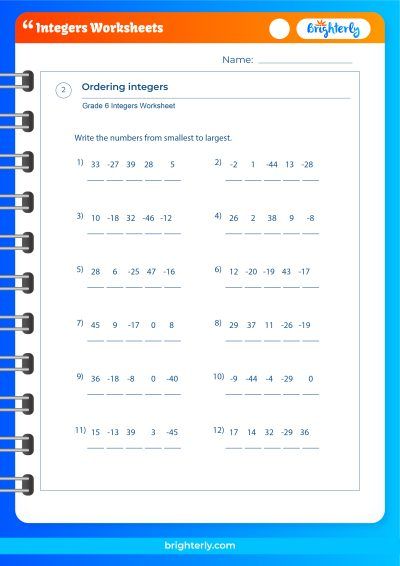 Integers Worksheet Grade 7