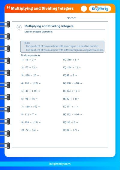 Integer Multiplication And Division Worksheet