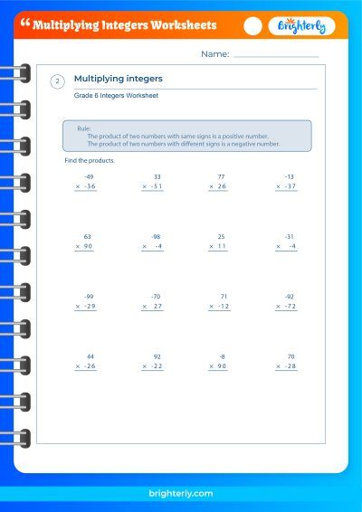 Multiplying Integers Worksheet Grade 7