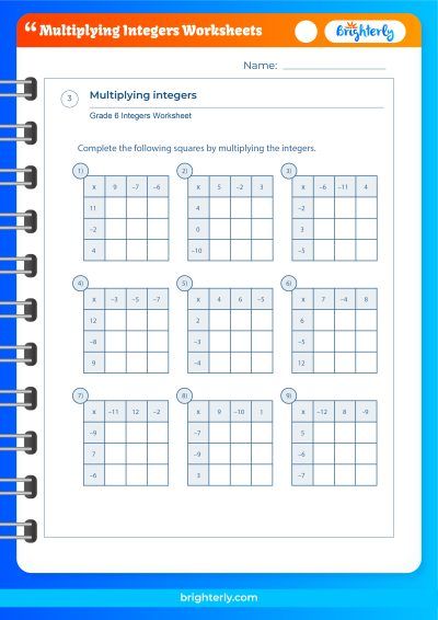 Multiplying Integers Worksheets 7Th Grade