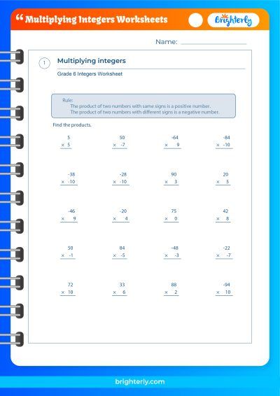 Multiplying Integers Worksheet 7Th Grade