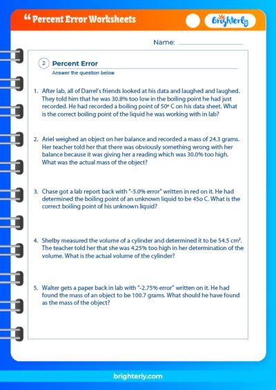 Percent Of Error Worksheet