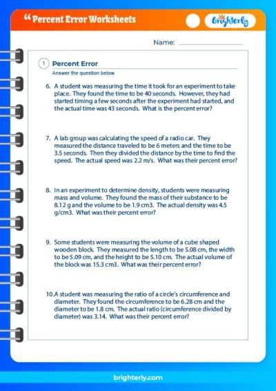 Percent Error Practice Problems Worksheet Answers