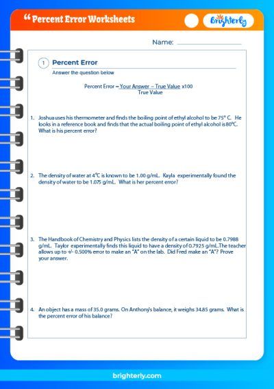 Percentage Error Worksheet