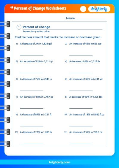 Percent Of Change Worksheet 7Th Grade Answer Key