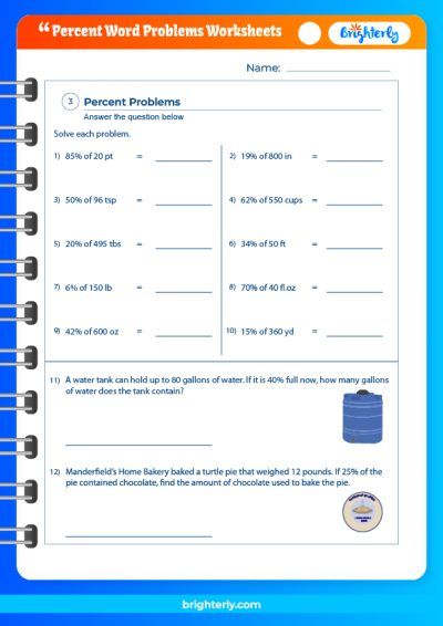 Percent Word Problems Worksheets PDF