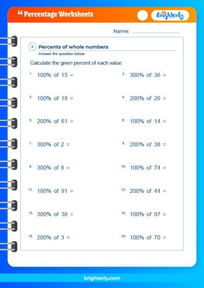 Percents Worksheet