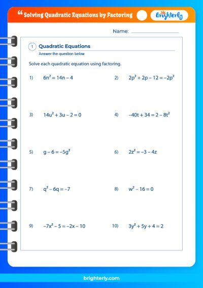 Solve Quadratics By Factoring Worksheet