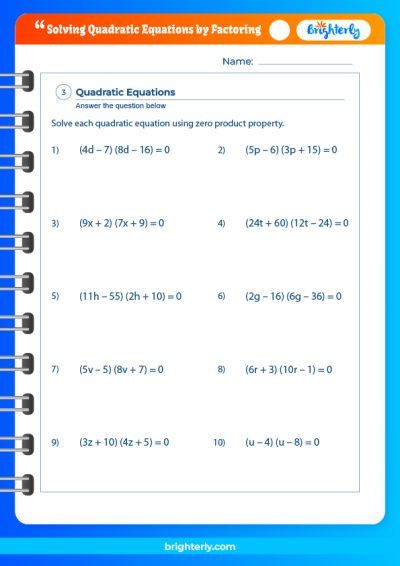 Solve Quadratic Equations By Factoring Worksheet