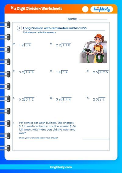 2 Digit Long Division Worksheets