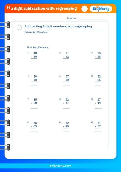 2 Digit Subtraction With Regrouping Worksheets 2Nd Grade