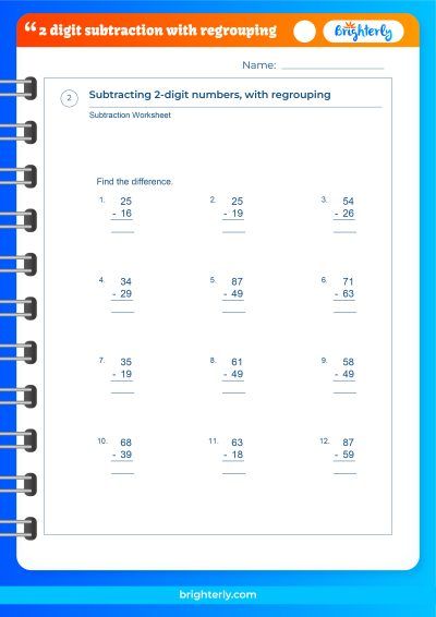 Subtracting 2 Digit Numbers With Regrouping Worksheets
