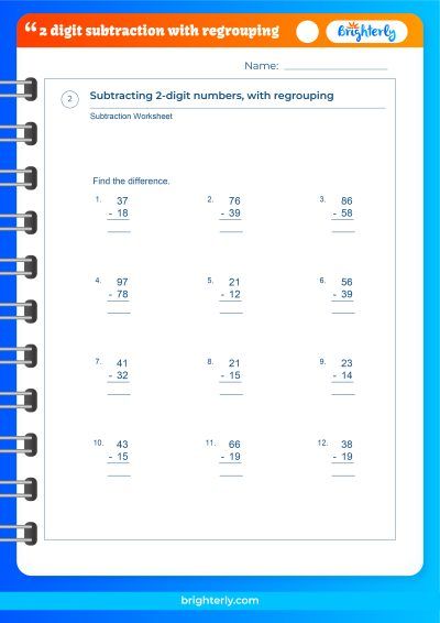 Subtracting 2-Digit Numbers With Regrouping Worksheets