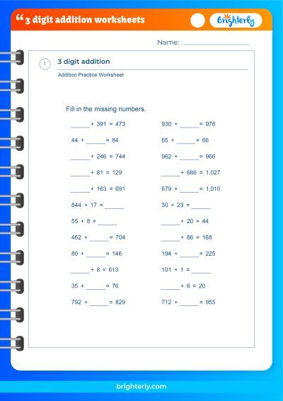 Adding Three Digit Numbers Worksheets