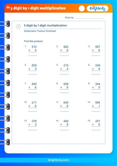 Area Model Multiplication 3-Digit By 1 Digit Worksheet