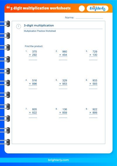 Multiply 3 Digit Numbers Worksheet