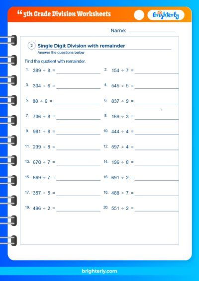 5Th Grade Long Division Worksheets