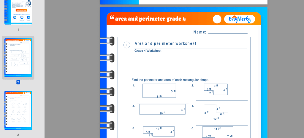 Perimeter and area worksheets grade 4: Examples
