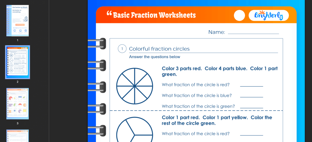 Easy fraction worksheets: Examples by Brighterly