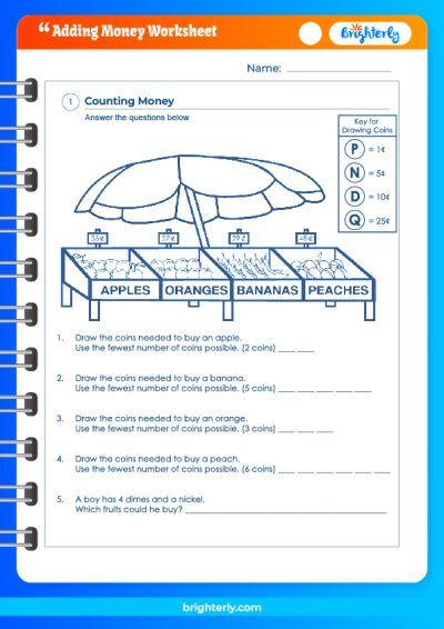 Adding Bills And Coins Worksheets