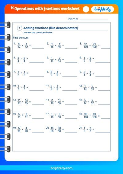 Adding, Subtracting, Multiplying And Dividing Fractions Worksheets