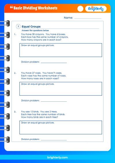 Simple Division Problems Worksheets