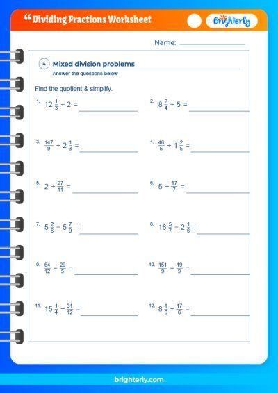 Dividing Fractions Worksheet 6Th Grade With Answers