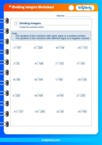 Integer Division Worksheet