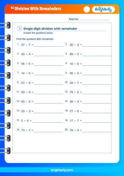 Division With Remainders Worksheet PDF