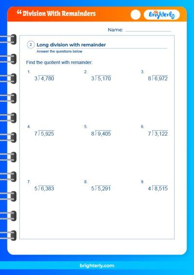 Division Worksheet With Remainders