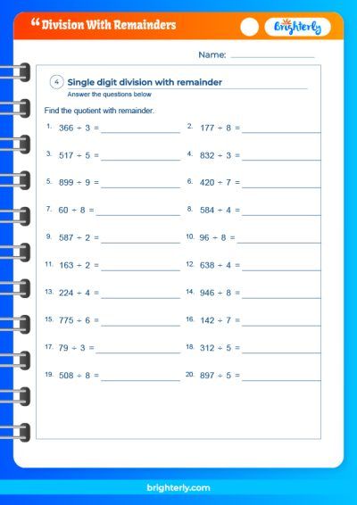 Division With Remainders Worksheet Grade 4