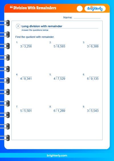 Division With Remainder Worksheet